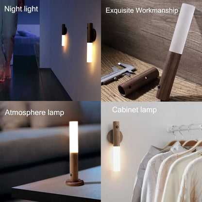 Auto LED USB Magnetic Wood Wireless Night Light