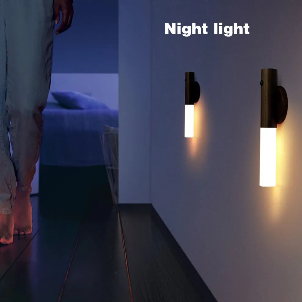 Auto LED USB Magnetic Wood Wireless Night Light